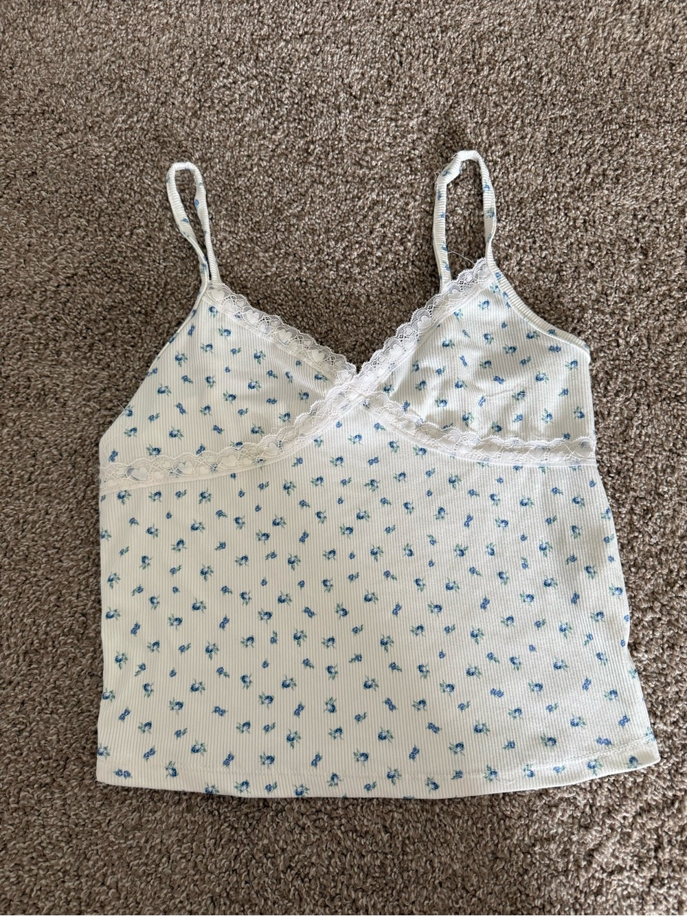 Women’s White Floral Lace-Trim Camisole Tank